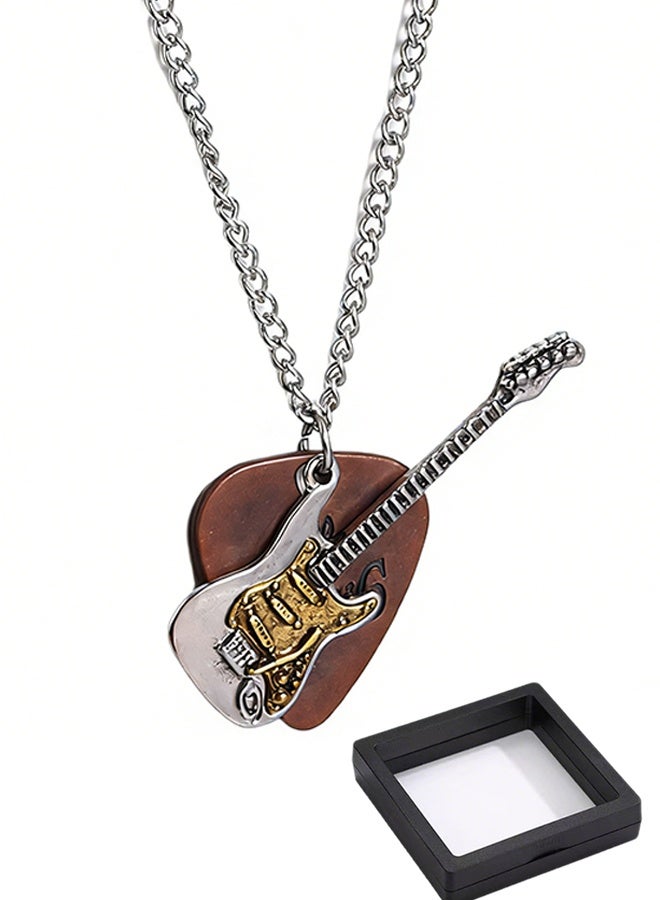 Happy D Guitar Pick Necklace for Men and Women, Personalized Cool Rock Guitar Pendant Necklace, Music Lover, Hip-Hop, Biker, Party Fashion Jewelry with Box - Image 1